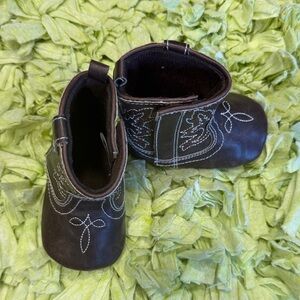 Rising Star Brand, Baby Cowboy Boots, 3-6 Months, stitched, faux brown leather